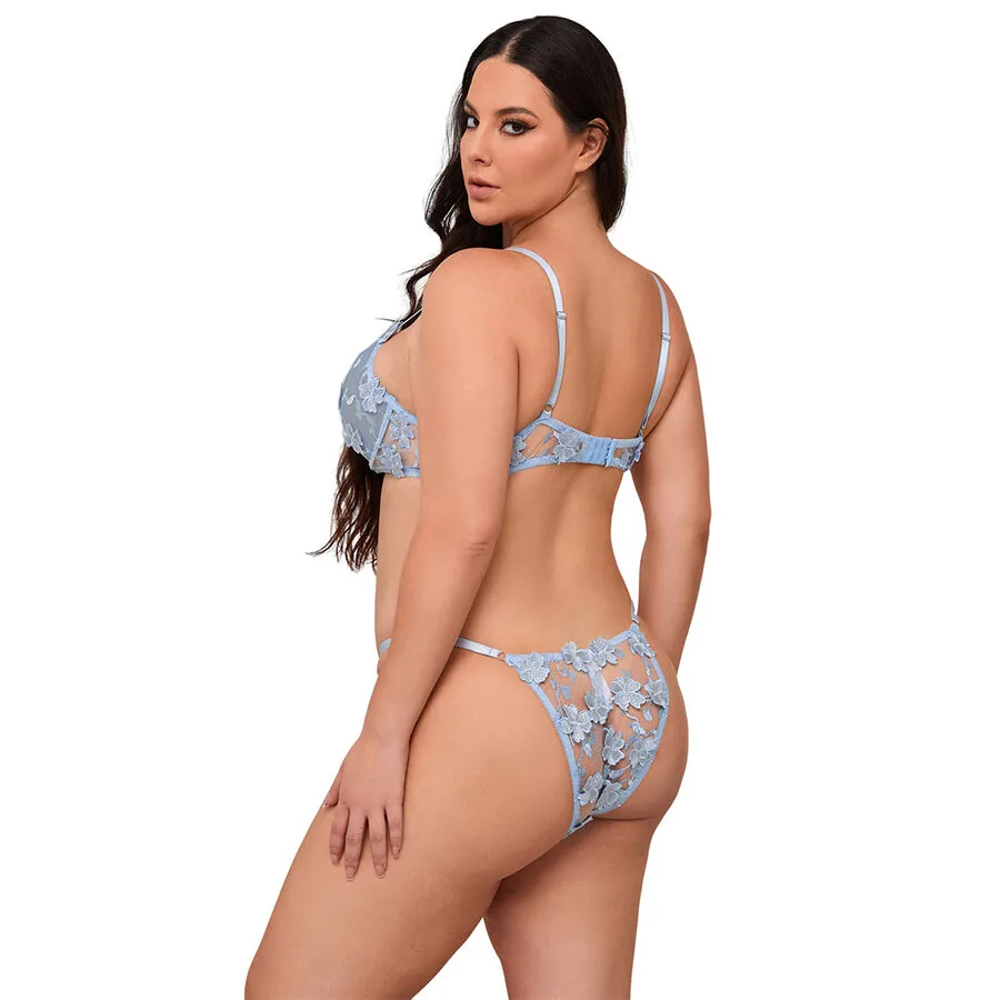 SUBBLIME - 957636 CONJUNTO DE SUTIÃ E CALCINHA BORDADOS COM FLORES AZUL CELESTE