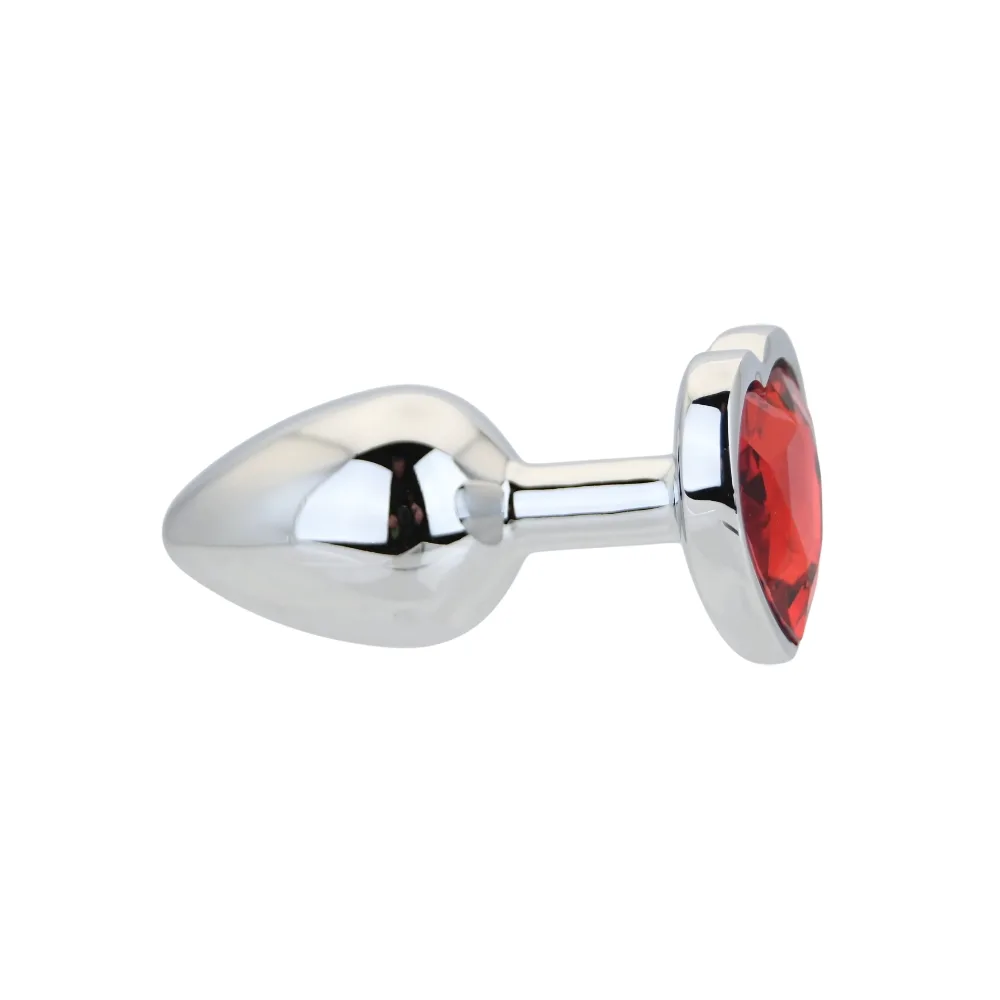 Toosh Plug em Forma de Coração Prateado com Pedra Vermelha Pequeno