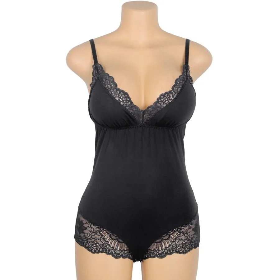SUBBLIME - BLACK FLORAL LACE DETAIL TEDDY S/M