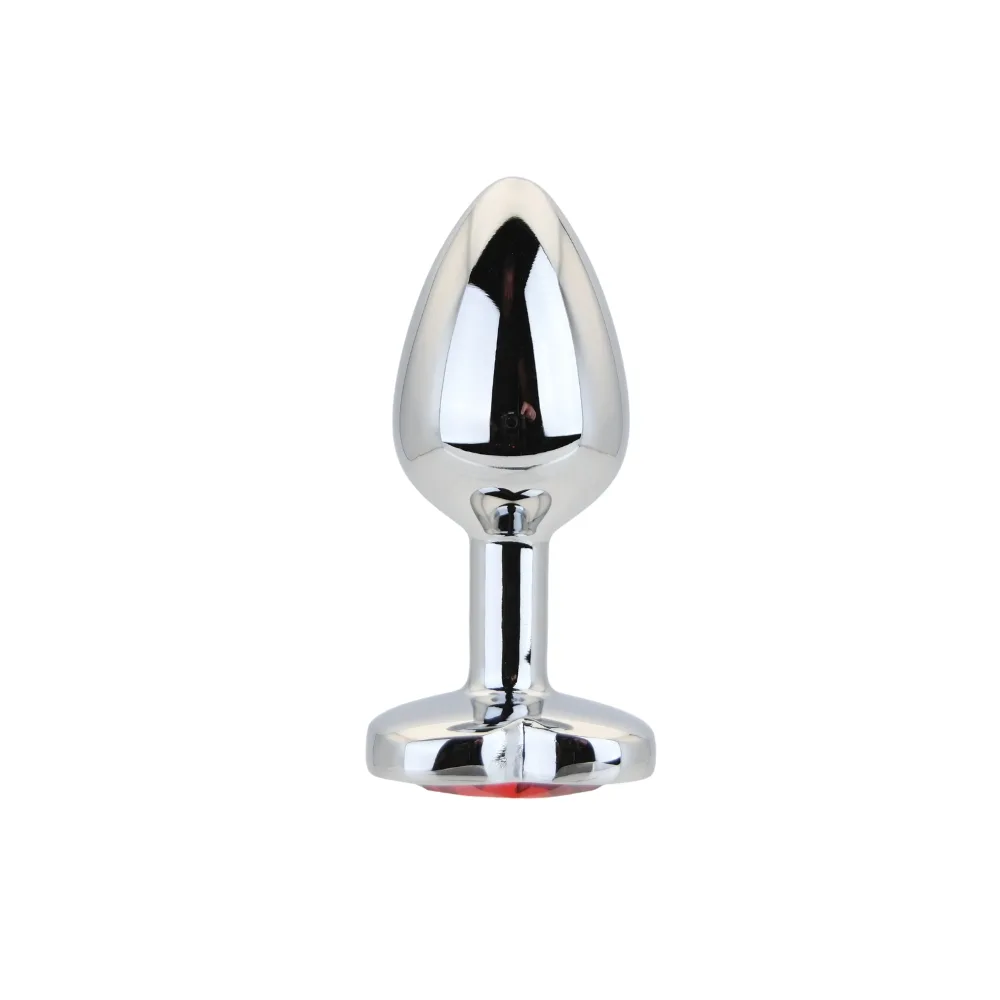 Toosh Plug em Forma de Coração Prateado com Pedra Vermelha Pequeno