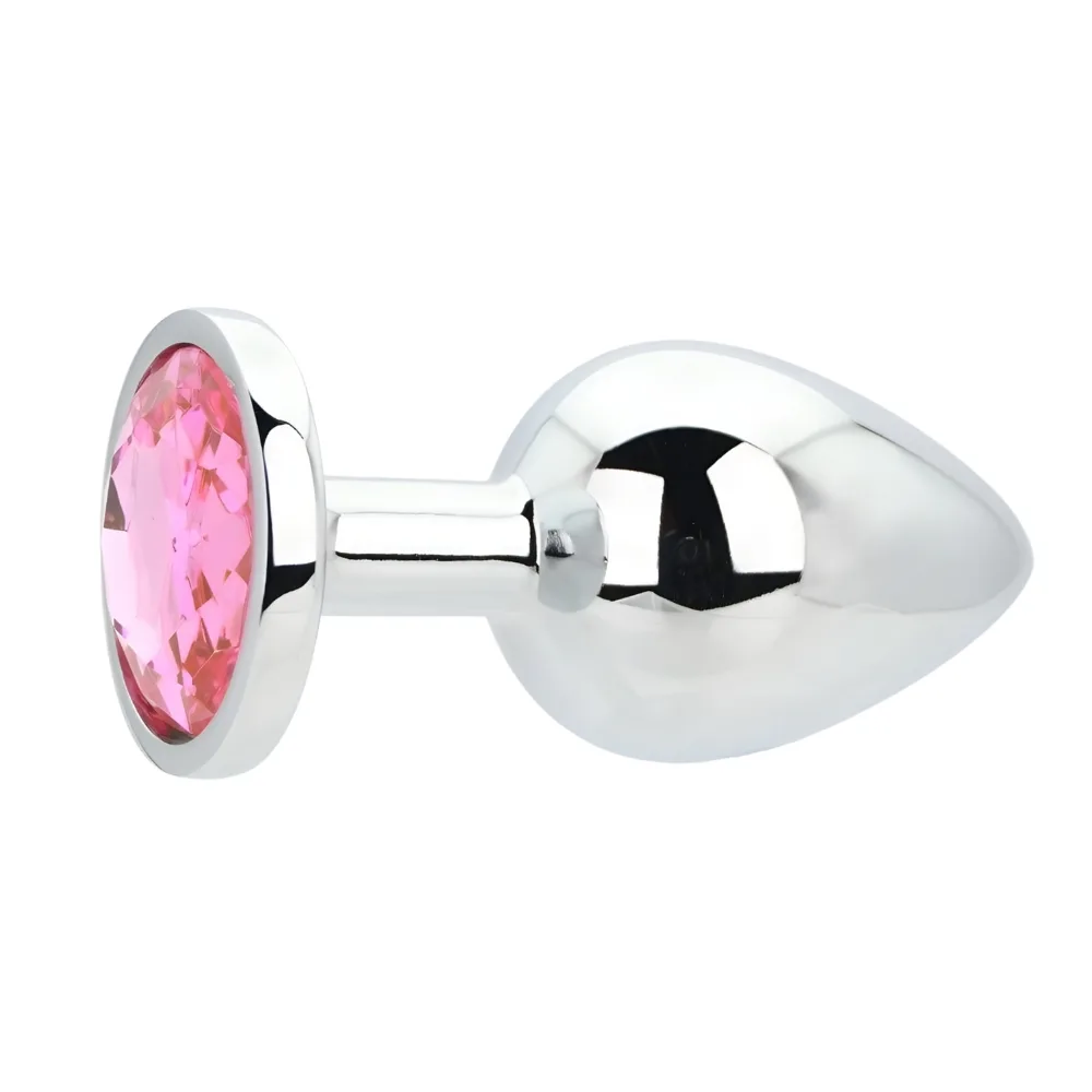 Toosh Plug Anal de Metal Prateado Grande Pedra Rosa