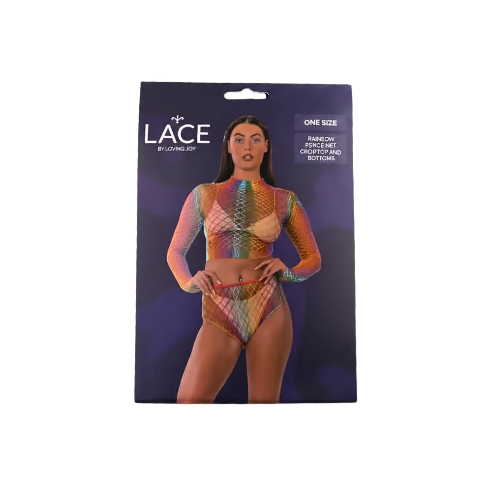 Lace by LJ Top Curto e Cuecas de Rede Arco-Íris
