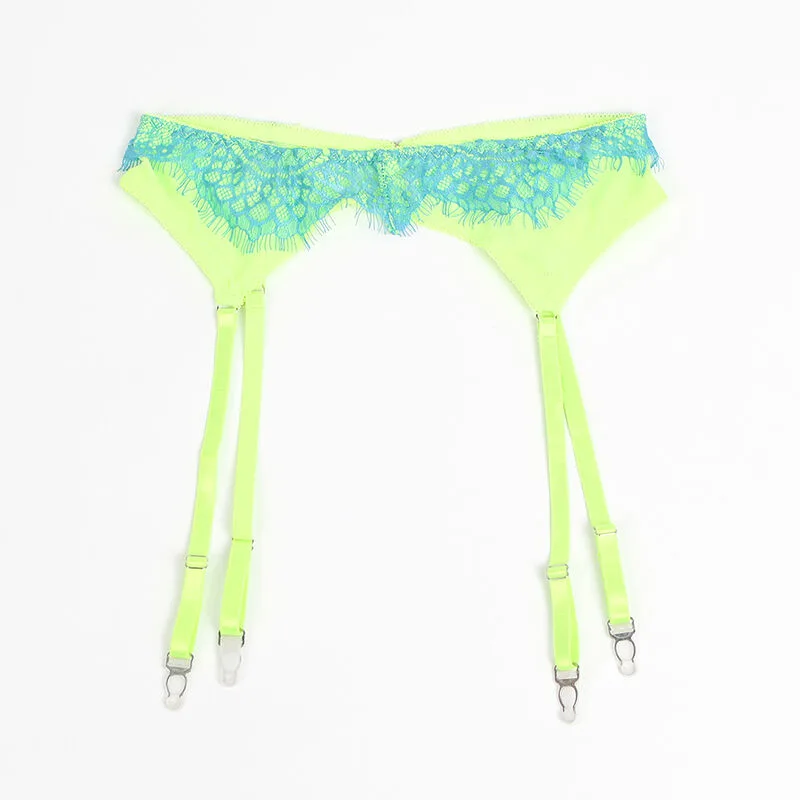 SUBBLIME - 955328 BRA SET WITH LACE AND GARTER LINES GREEN AND BLUE L/XL