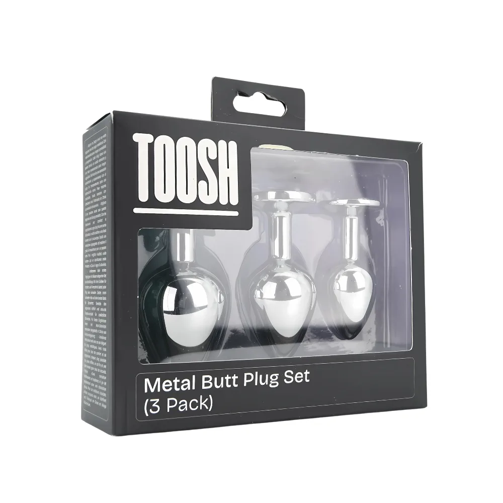 Toosh Plug Anal de Metal Prateado Conjunto de 3 Pedra Transparente