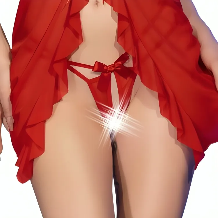 CHILIROSE - CR 4696 BABYDOLL & THONG CROTCHLESS RED