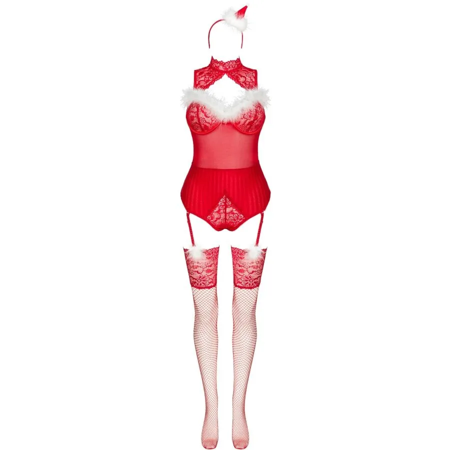 LIVCO CORSETTI FASHION - LIMPID SNOWFLAKES LC 90604 BODY + MEIAS + TIARA DE NATAL TAMANHO
