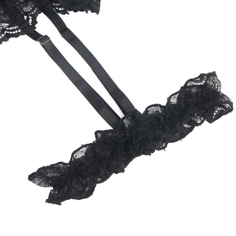 SUBBLIME - TEDDY WITH GARTER WITH LACE DETAIL AND STRIPS BLACK