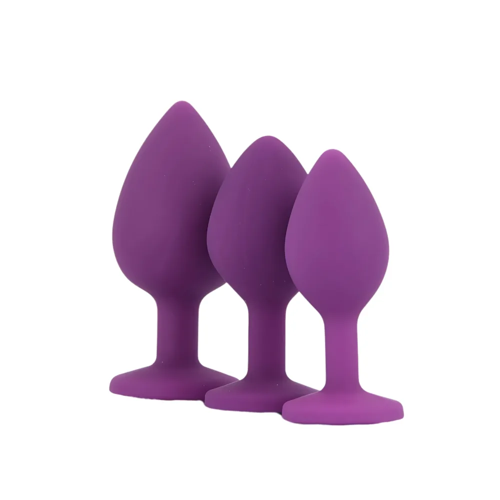 Toosh Plug Anal de Silicone Roxo Conjunto de 3 Pedra Transparente