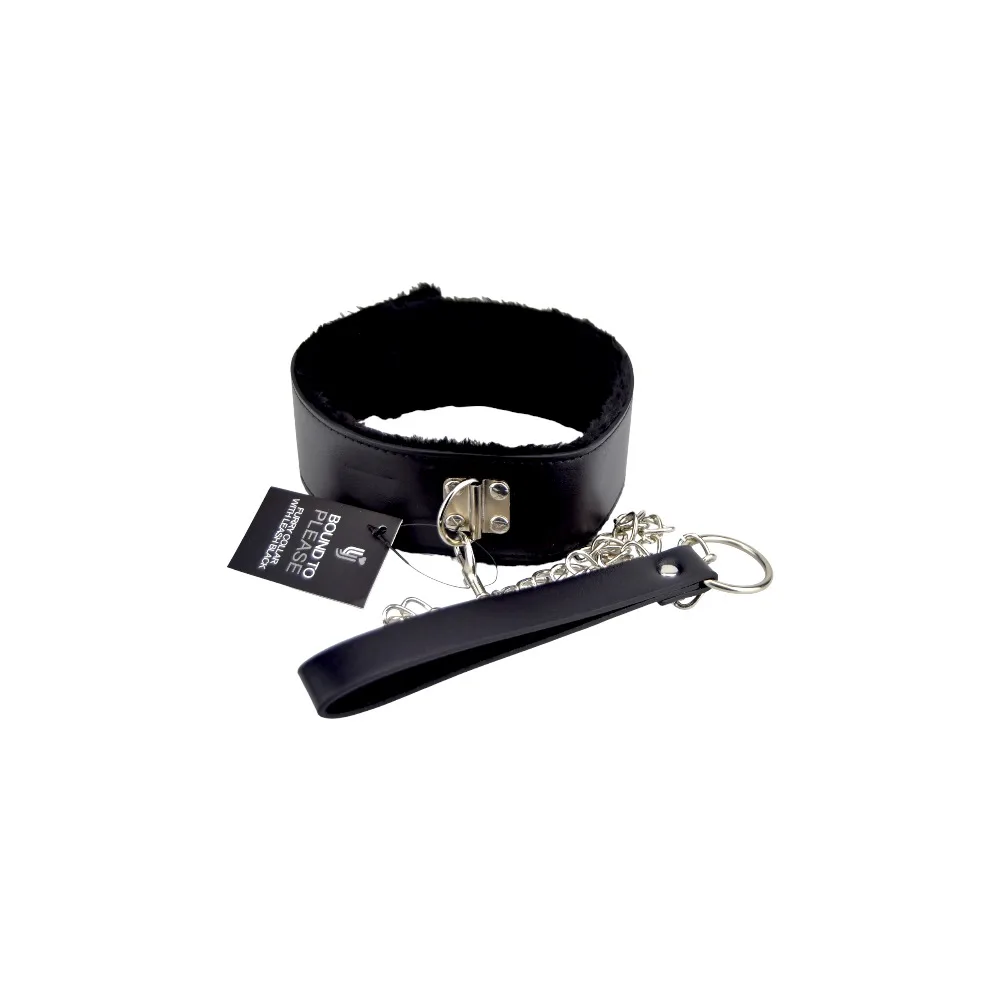 Bound to Please Coleira em Pelúcia com Trela Preto