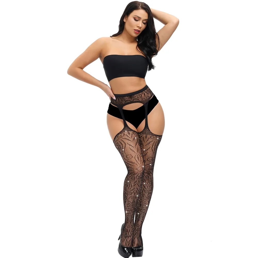 Lace by LJ Plus Size Collants com Ligas e Strass