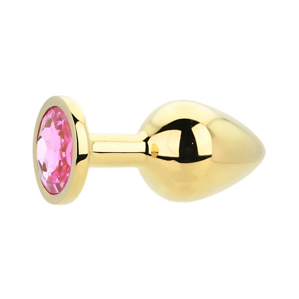 Toosh Plug Anal de Metal Dourado Médio Pedra Rosa