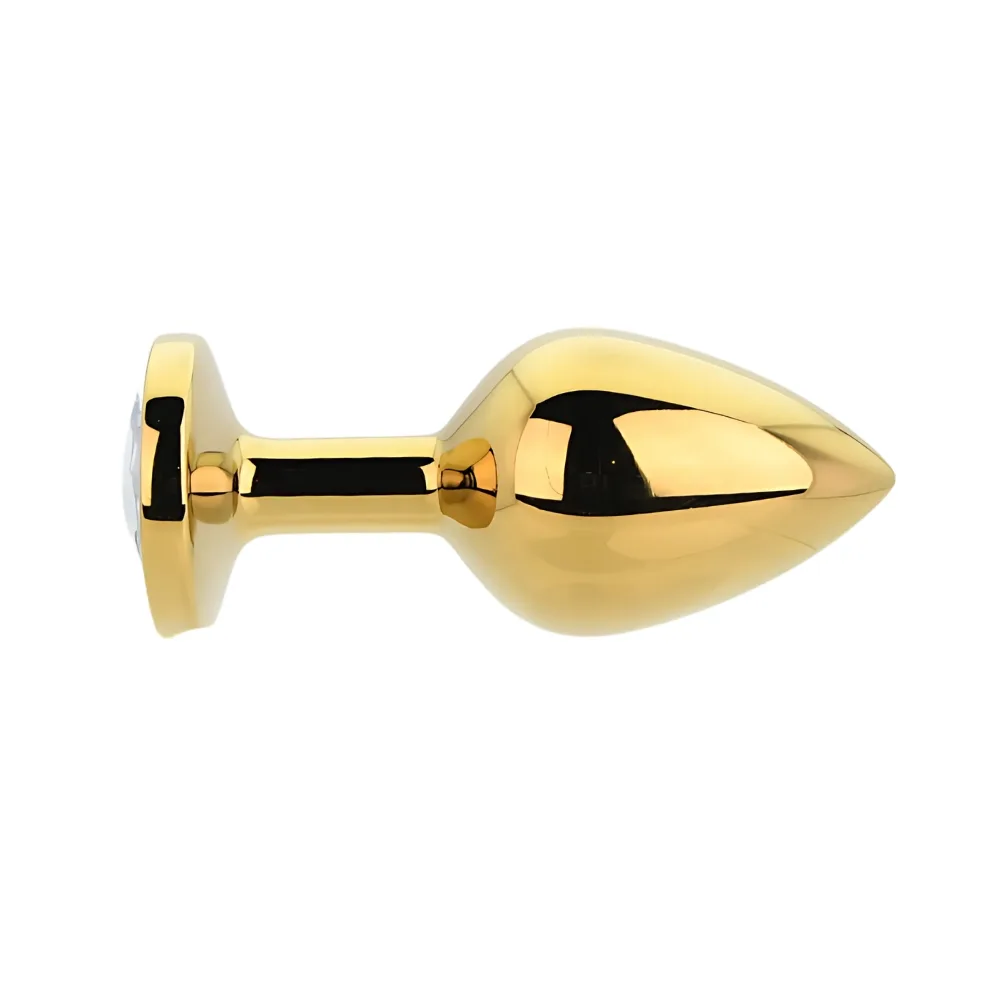 Toosh Plug Anal de Metal Dourado Médio Pedra Transparente