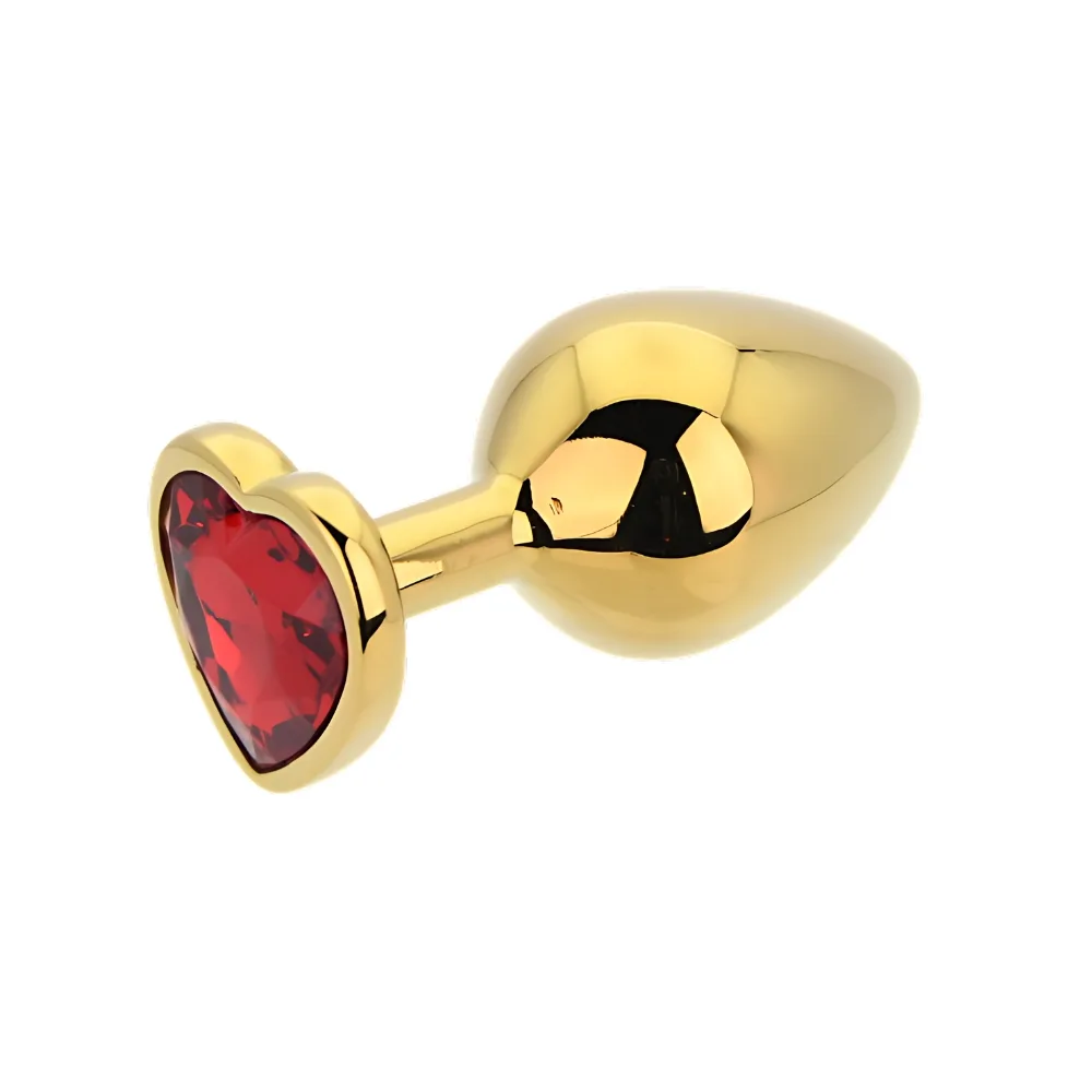 Toosh Plug em Forma de Coração Dourado com Pedra Vermelha Médio