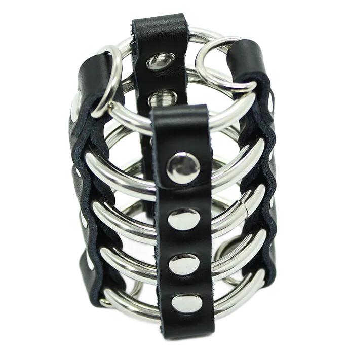 OHMAMA FETISH - PENIS CAGE WITH METAL RINGS AND LEATHER STRAPS