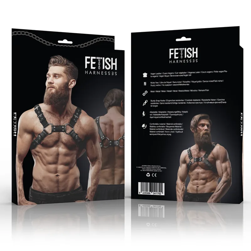 FETISH SUBMISSIVE ATTITUDE - ARNÊS DE BULLDOG DE PEITO DE COURO ECOLÓGICO AJUSTVEL PARA HOMENS