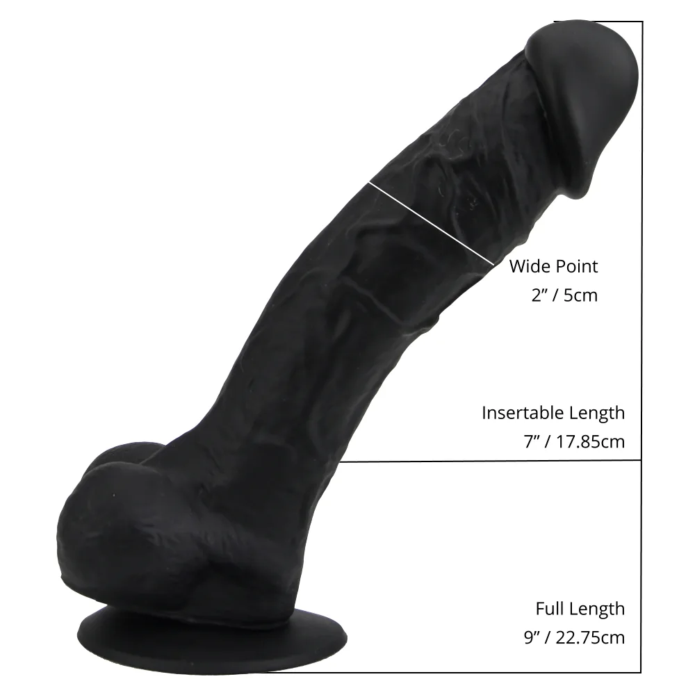 Loving Joy Dildo Realista de Silicone 9 Polegadas com Ventosa e Testículos Preto