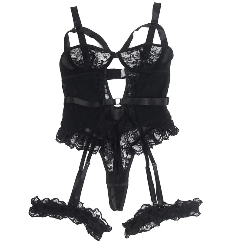 SUBBLIME - TEDDY WITH GARTER WITH LACE DETAIL AND STRIPS BLACK