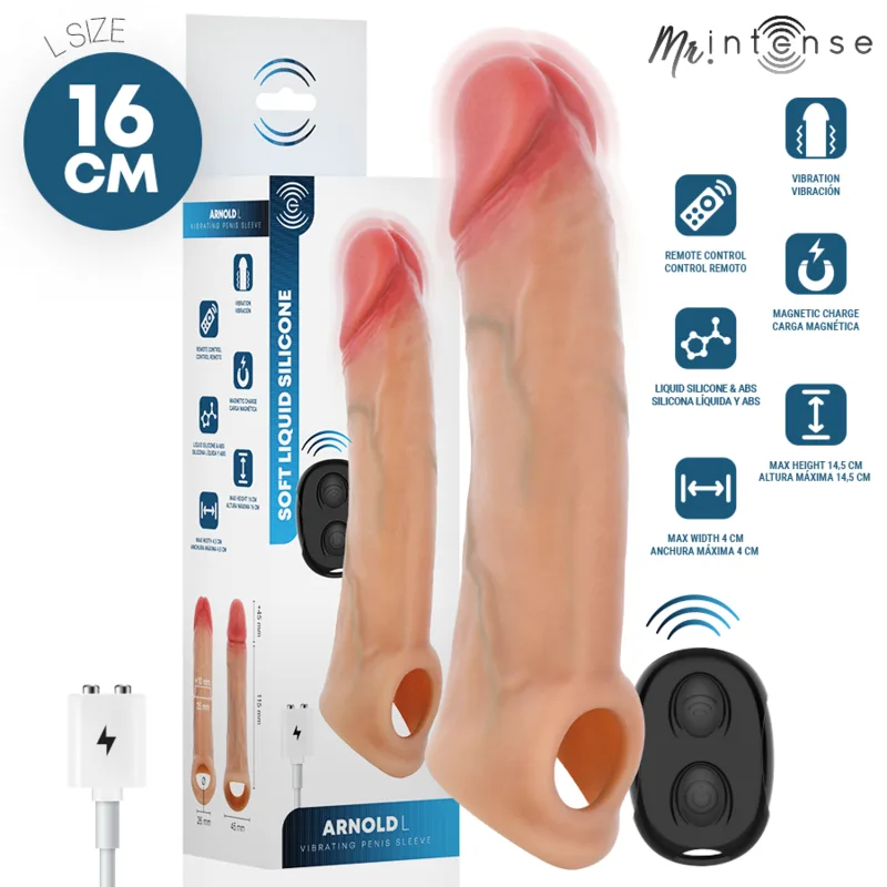 Mr Intense - Capa de Silicone para Pénis Vibrador Arnold L com Controle Remoto 16 cm -Ø- 4,5 cm
