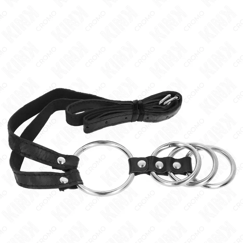 KINK - 4 ANÉIS DE METAL CONECTADOS DE 3,8 CM A 5 CM COM CINTO DE COURO 112 CM