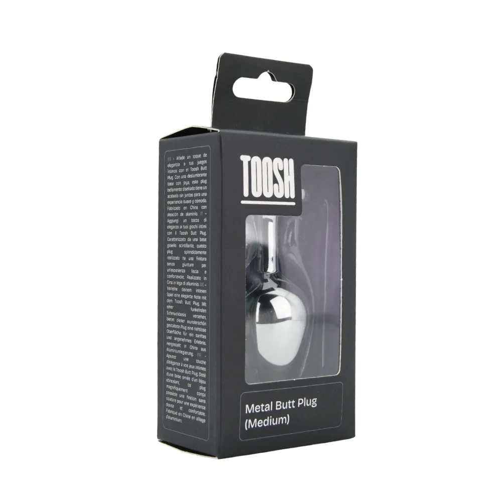 Toosh Plug Anal de Metal Prateado Médio Pedra Rosa