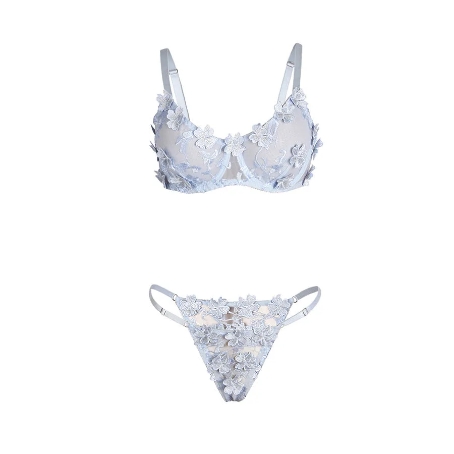 SUBBLIME - 957629  FLOWER EMBROIDERED BRA AND PANTIES SET SKY BLUE