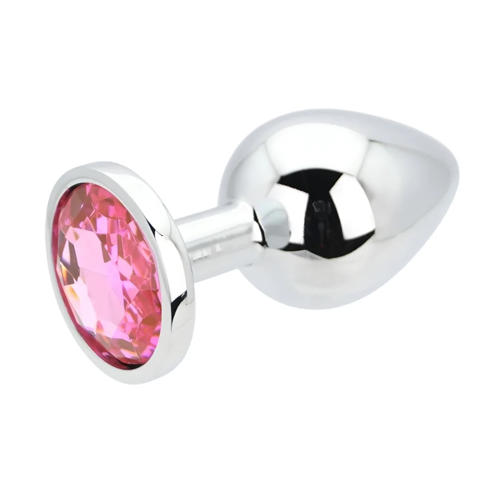 Toosh Plug Anal de Metal Prateado Grande Pedra Rosa