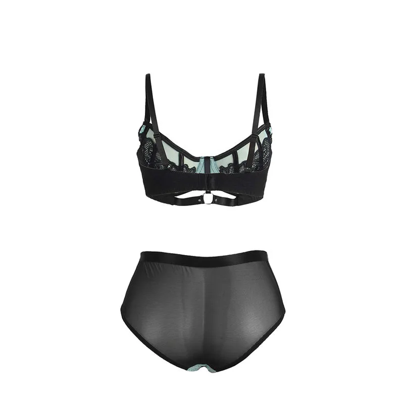 SUBBLIME - 955557 CONJUNTO DE SUTIÃ DE COURO VERDE COM ZÍPER DE MALHA S/M