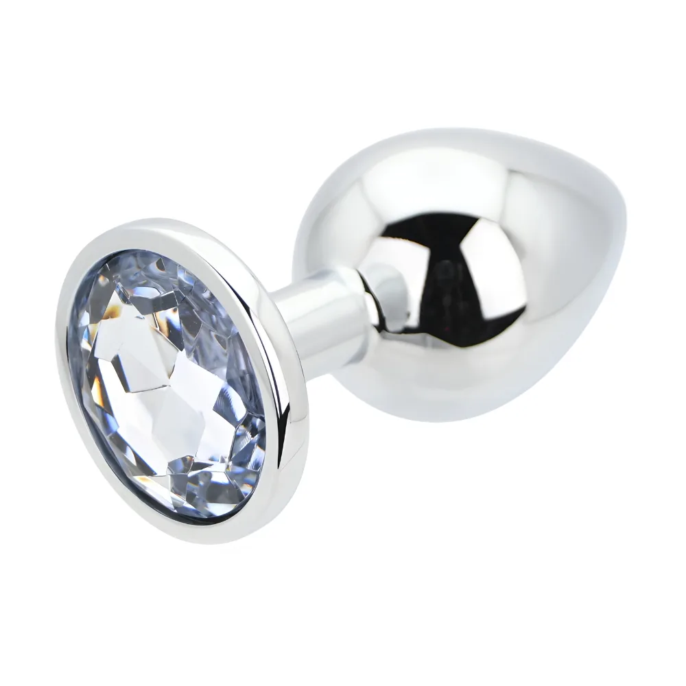 Toosh Plug Anal de Metal Prateado Grande Pedra Transparente