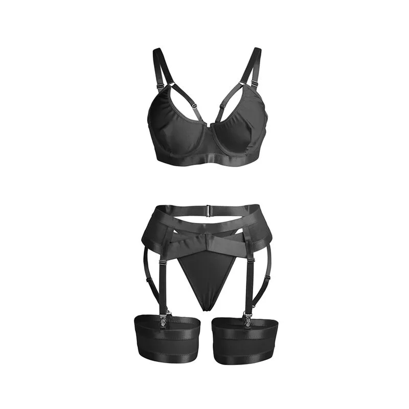 SUBBLIME - 955236 SUTIÃ BONDAGE PRETO COM CONJUNTO DE LIGA S/M