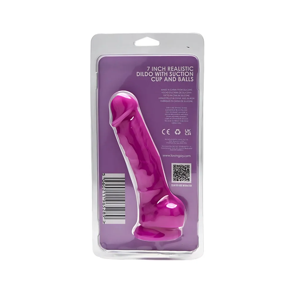 Loving Joy Dildo Realista de Silicone 7 Polegadas com Ventosa e Testículos Roxo