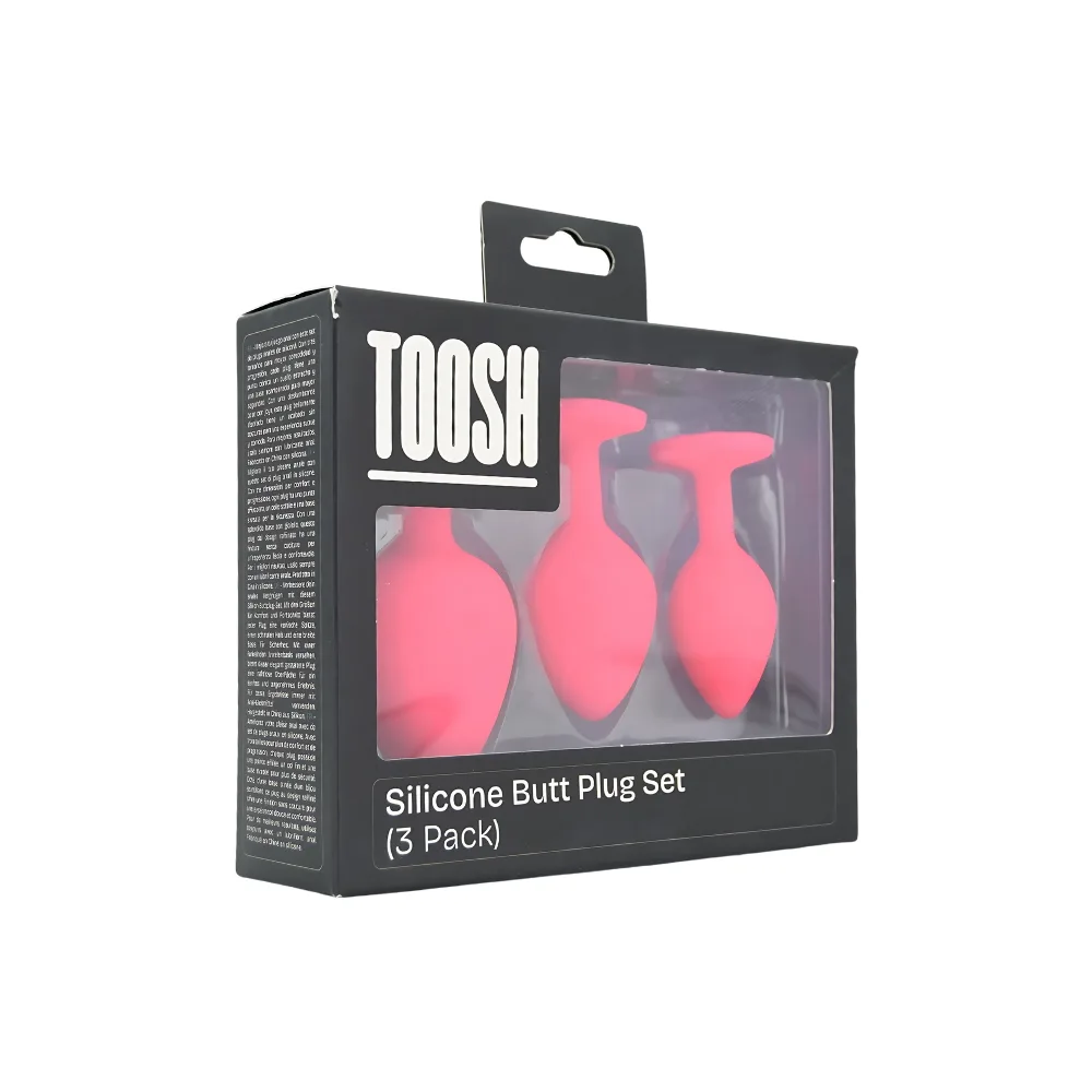 Toosh Plug Anal de Silicone Rosa Conjunto de 3 Pedra Transparente