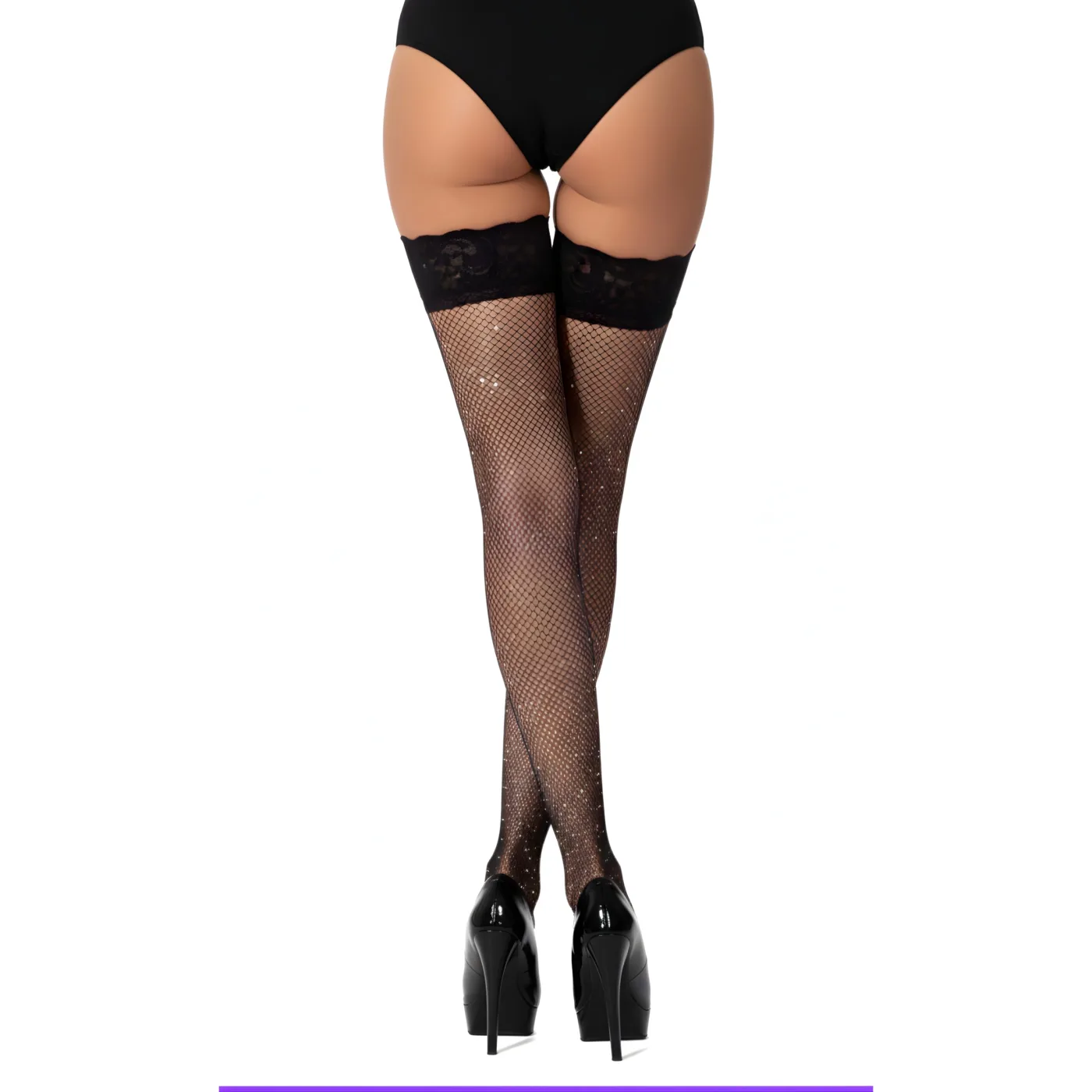 Lace by LJ Fishnet Thigh High Stockings with Rhinestones