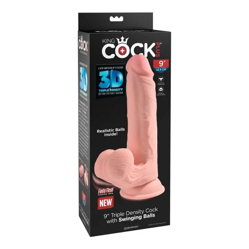 King Cock Plus - Dildo Realista de Tripla Densidade com Testículos Móveis 23 cm Cor de Carne