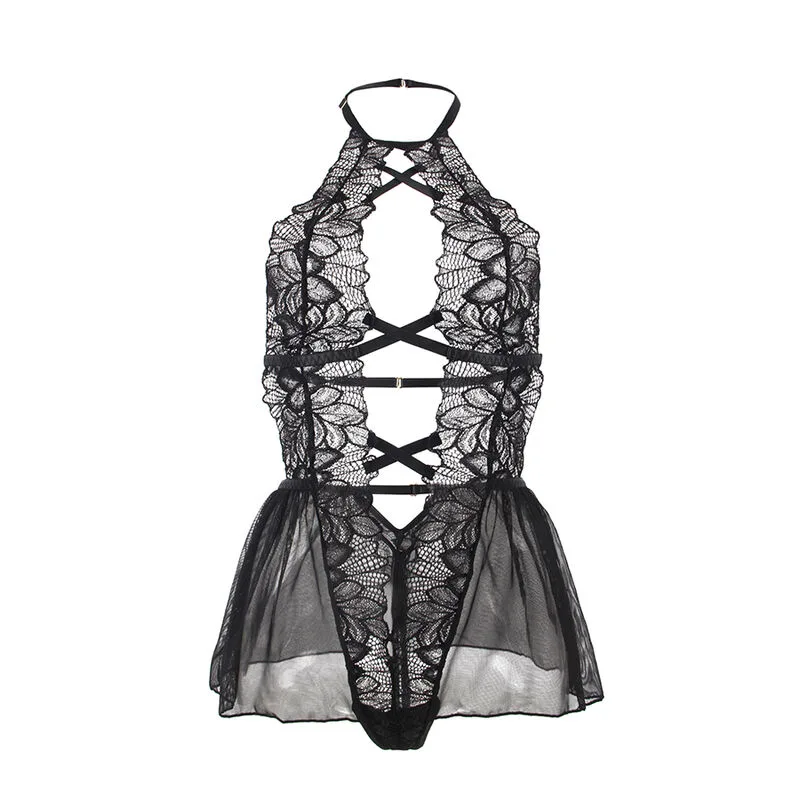 Subblime - Teddy Halter Neck Bare Back Lace Black