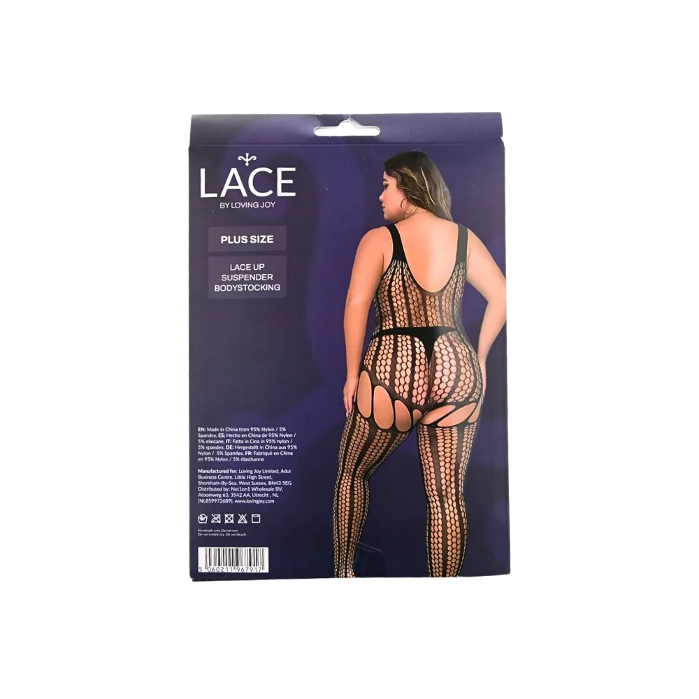 Lace by LJ Plus Size Bodystocking com Atilhos e Ligas
