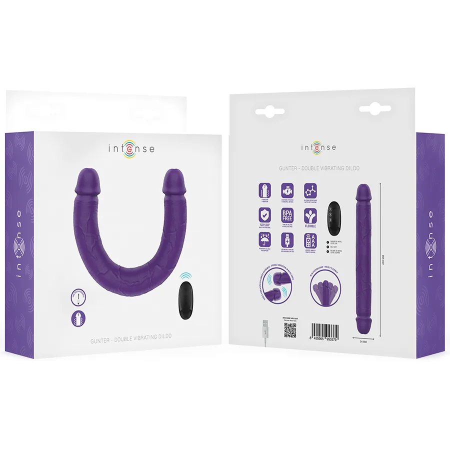 INTENSE - GUNTER DILDO DOUBLE VIBRATOR 40 CM PURPLE REMOTE CONTROL