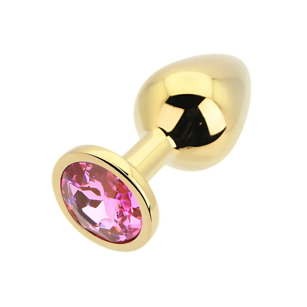 Toosh Plug Anal de Metal Dourado Médio Pedra Rosa