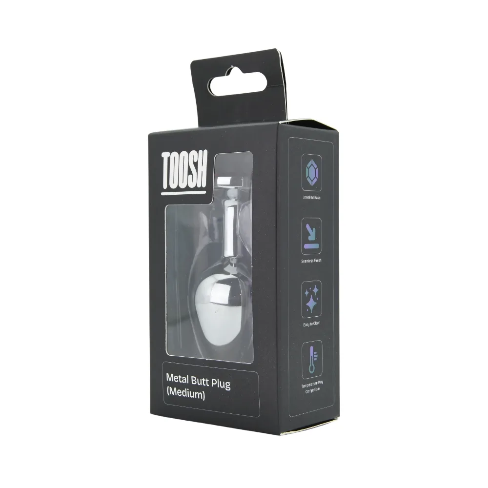 Toosh Plug Anal de Metal Prateado Médio Pedra Rosa