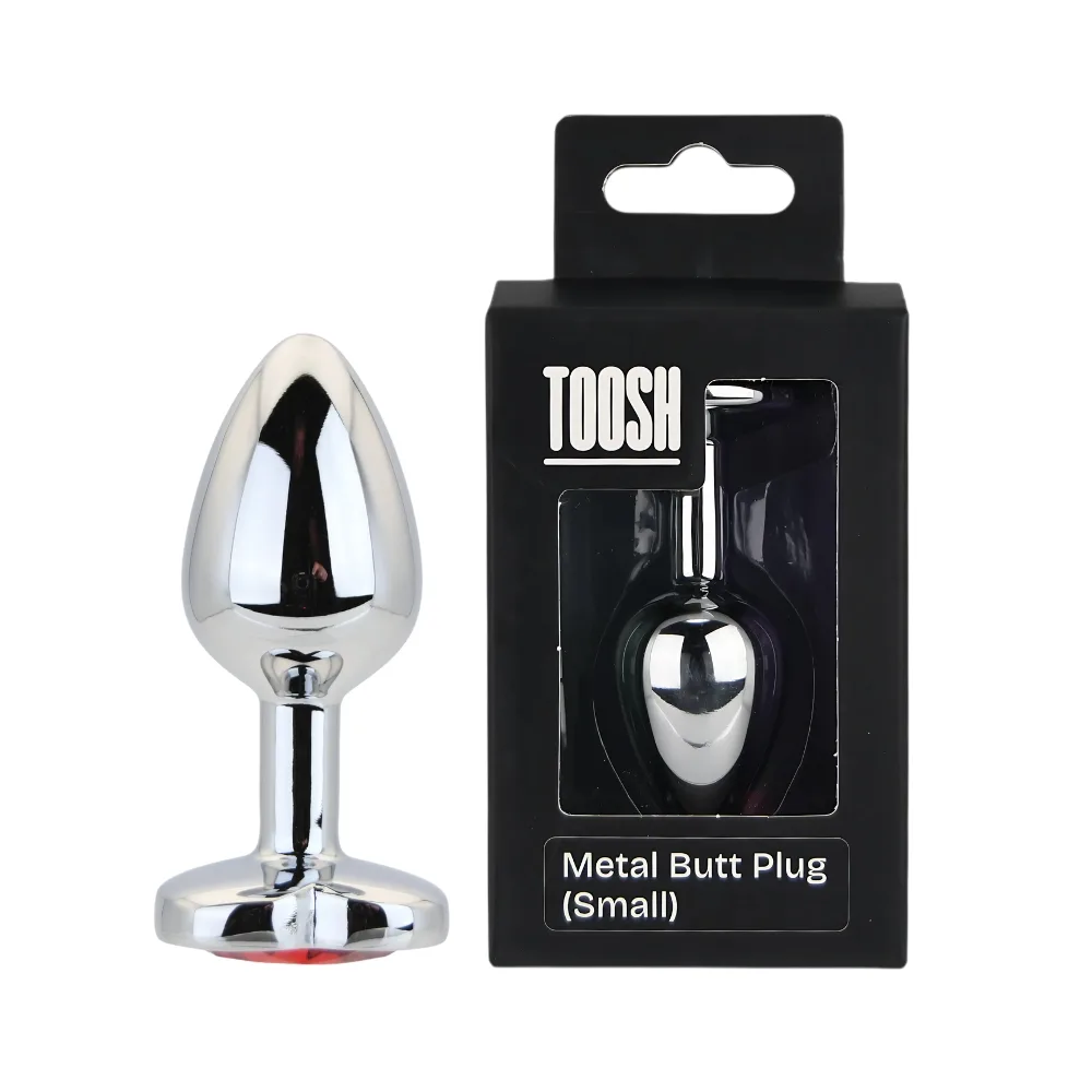Toosh Plug em Forma de Coração Prateado com Pedra Vermelha Pequeno