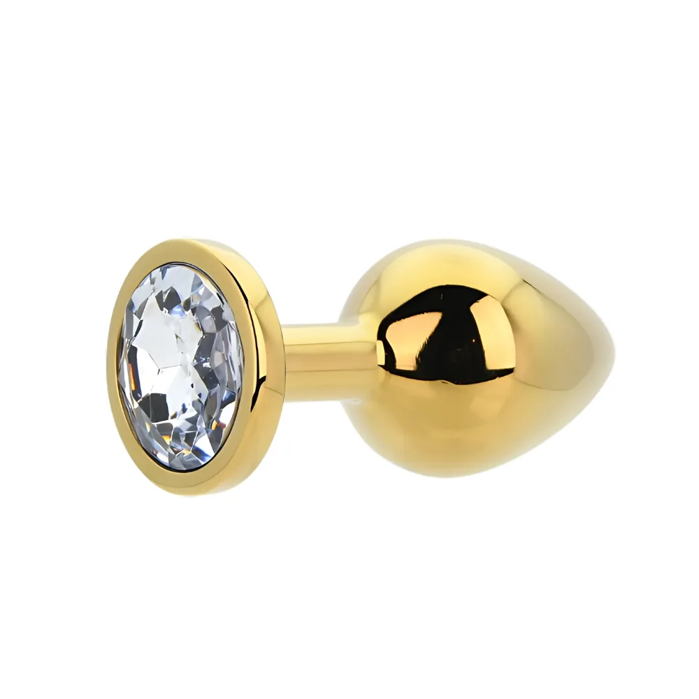 Toosh Plug Anal de Metal Dourado Médio Pedra Transparente