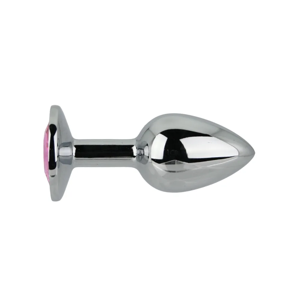 Toosh Plug Anal de Metal Prateado Pequeno Pedra Rosa