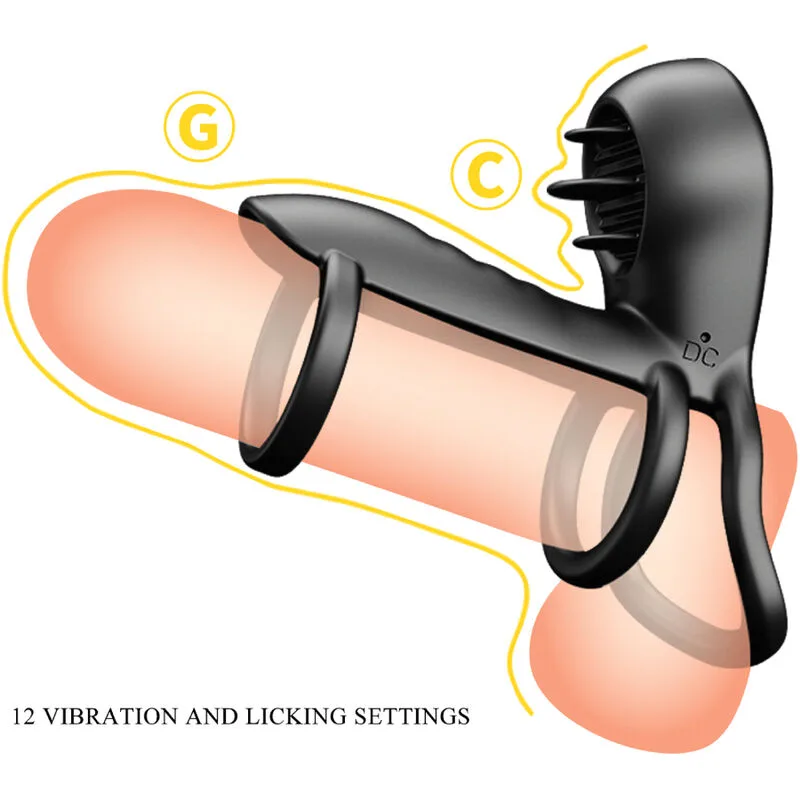 Pretty Love - Bainha de Pénis Jammy 12 Vibraões com Língua de Silicone Recarregvel