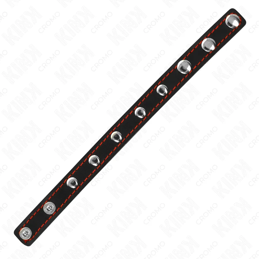 KINK - ANEL DE COURO PARA PÊNIS COM FECHO DE PRESSÃO FORRO VERMELHO 21 X 1,5 CM