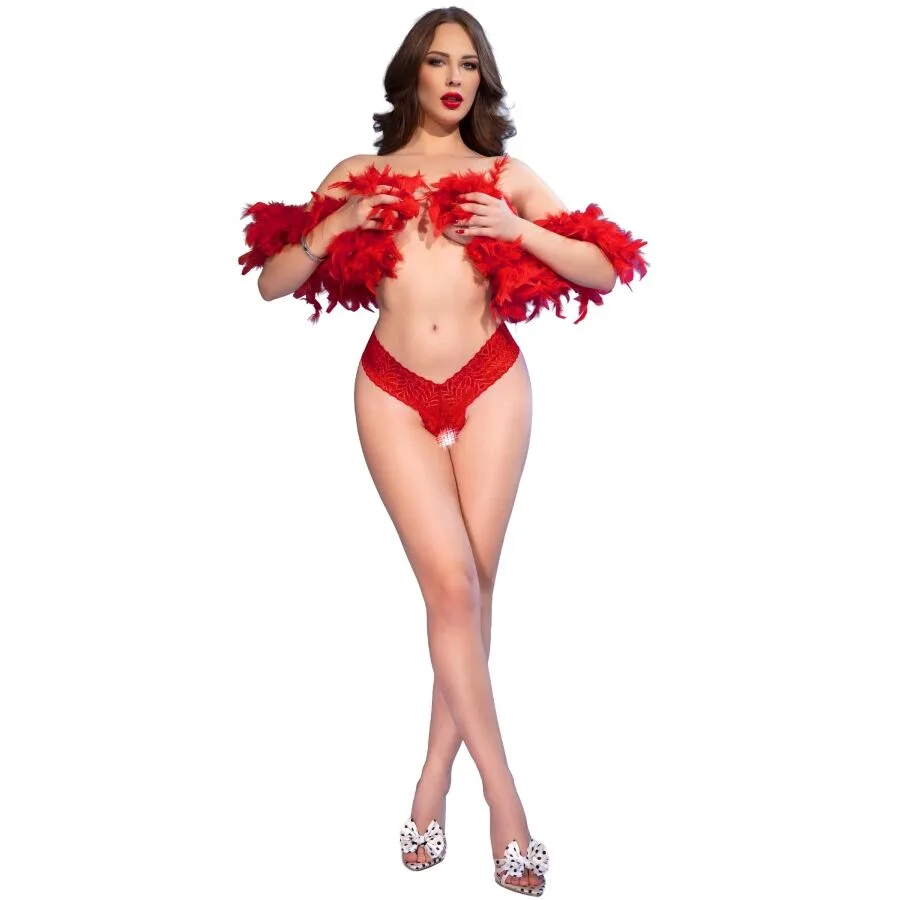 Chilirose - Cr 4885 Cueca Fio Dental Vermelha com Abertura na Garganta Tamanho XL