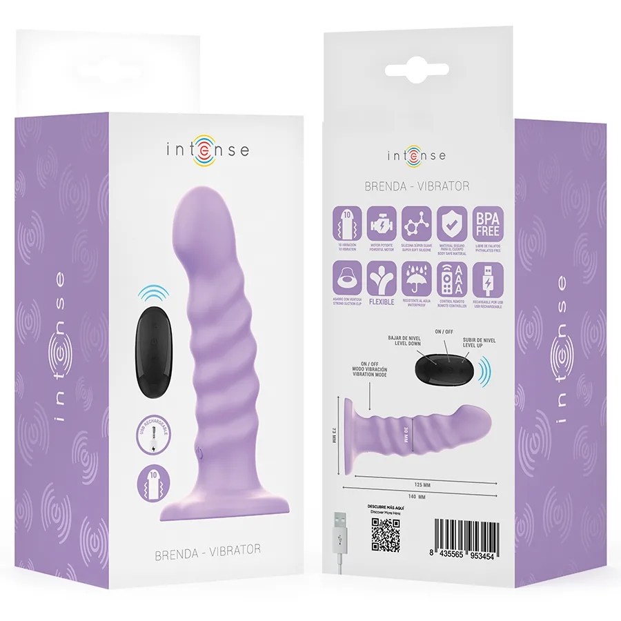 INTENSE - BRENDA VIBRATOR SIZE M SPIRAL DESIGN 10 VIBRATIONS PURPLE REMOTE CONTROL