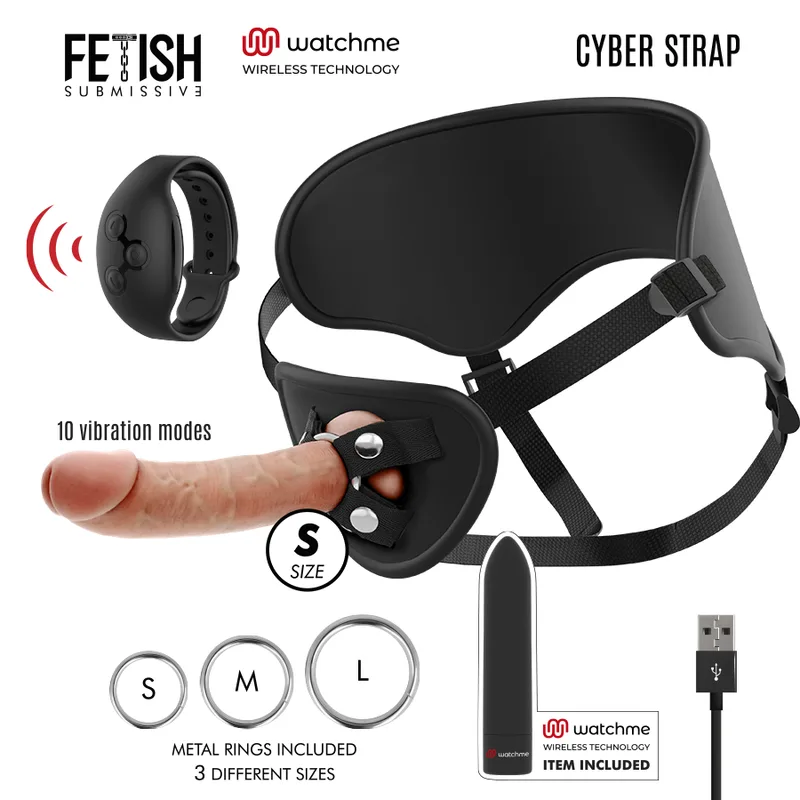 Fetish Submissive Cyber Strap - Arnês com Dildo e Bala Controle Remoto Tecnologia Watchme S