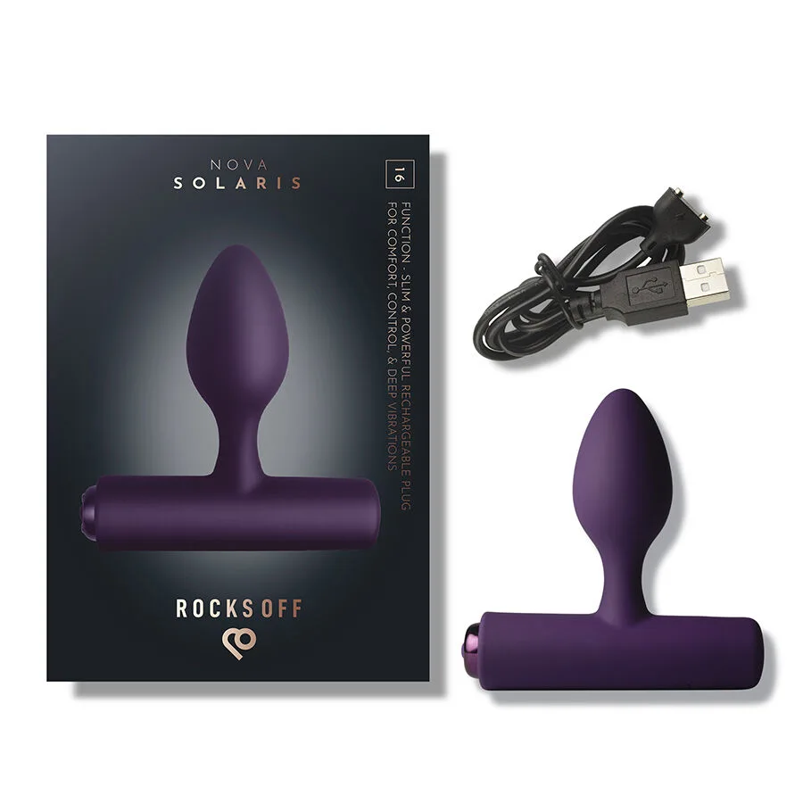 ROCKS-OFF - NOVA SOLARIS RECHARGEABLE SLIM & POWERFUL ANAL PLUG 16 FUNCTION PURPLE