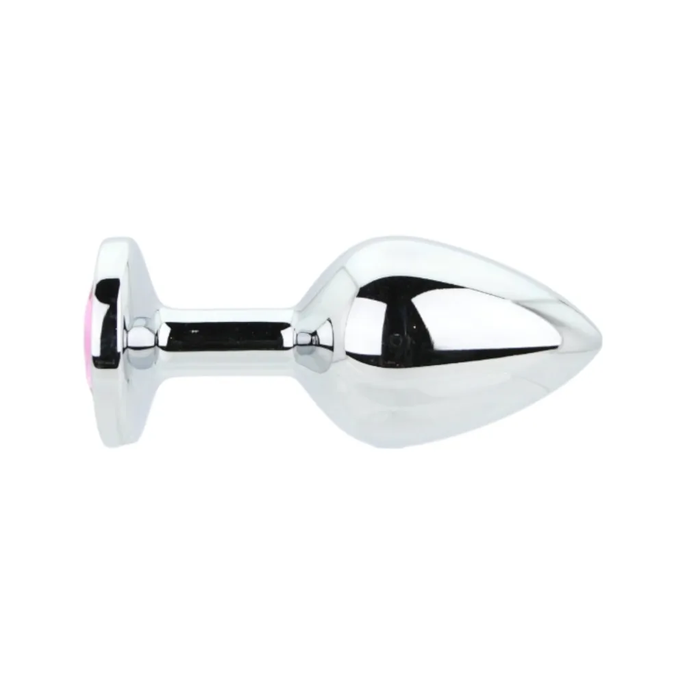 Toosh Plug Anal de Metal Prateado Médio Pedra Rosa