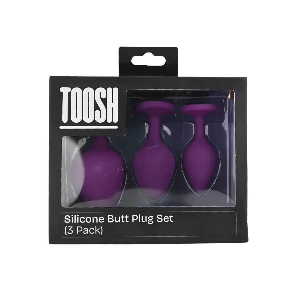 Toosh Plug Anal de Silicone Roxo Conjunto de 3 Pedra Transparente