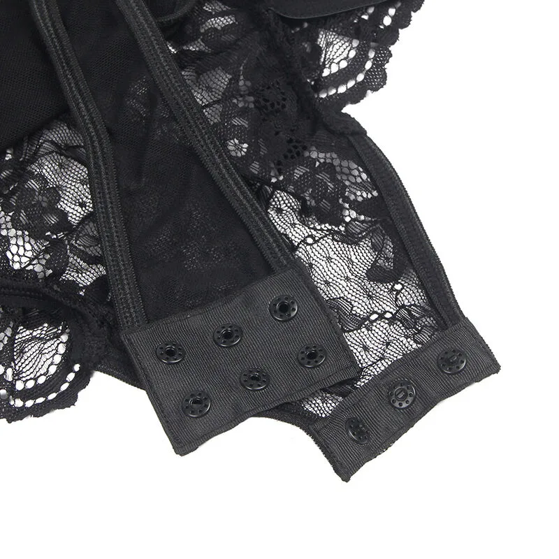 SUBBLIME - TEDDY WITH GARTER WITH LACE DETAIL AND STRIPS BLACK